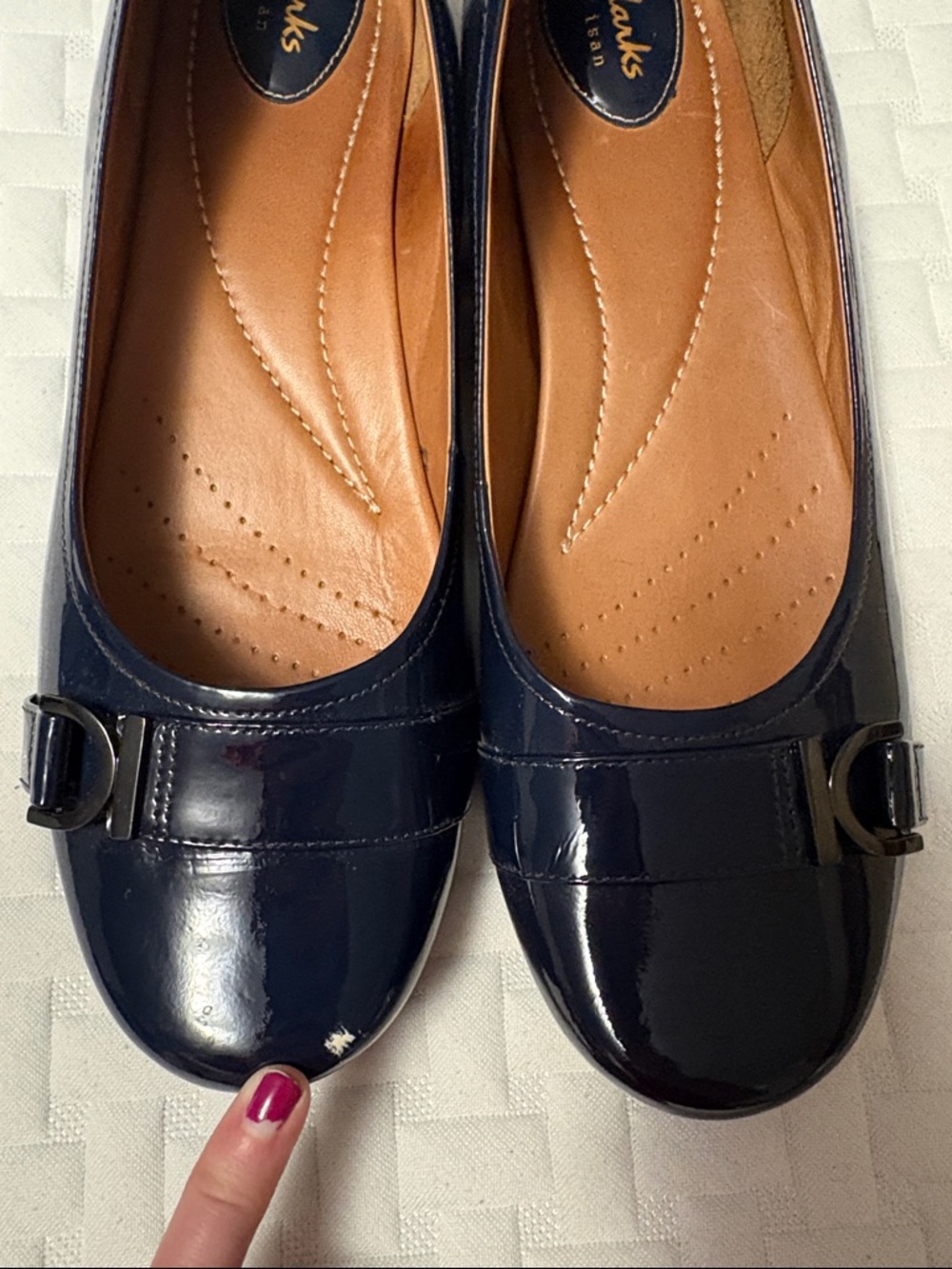 Clarks Women's Navy Patent Flats with Buckle | Size 11 - Picture 6 of 8